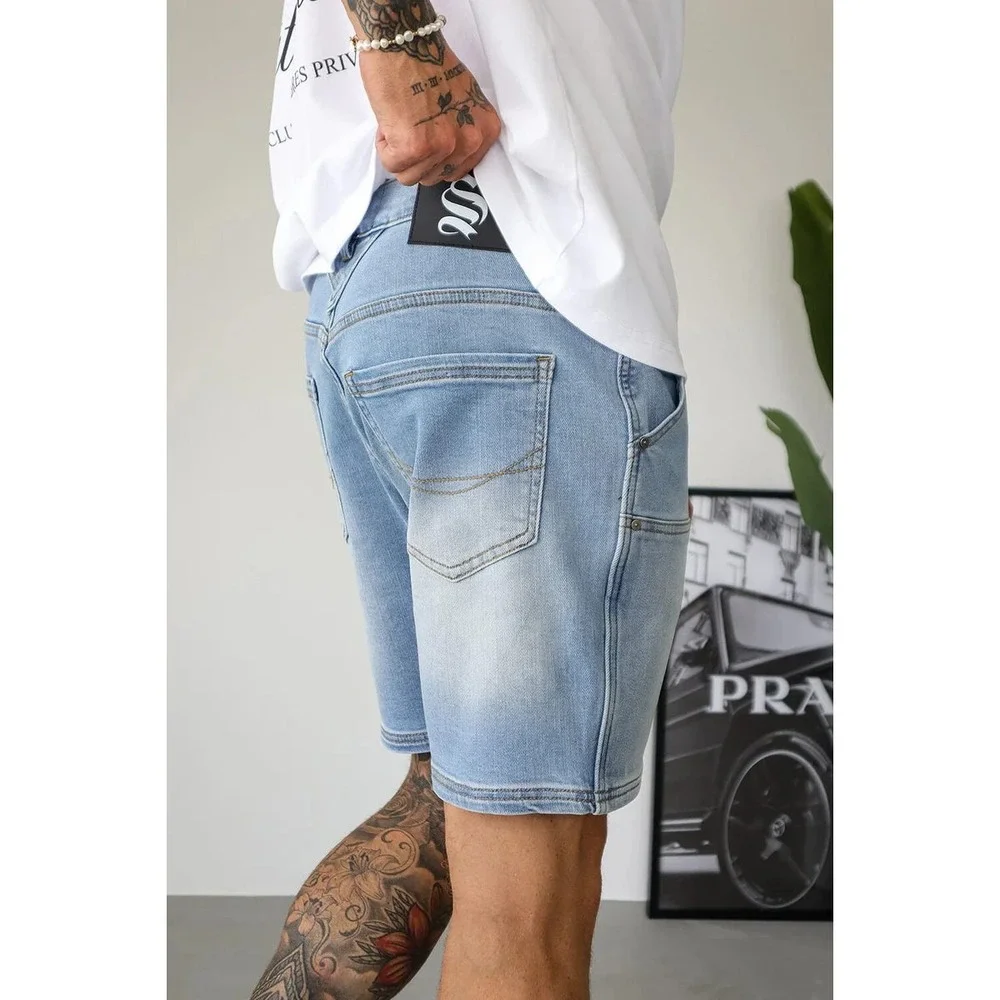 Men's Light Blue Denim Utility Shorts - Picture 2 of 8